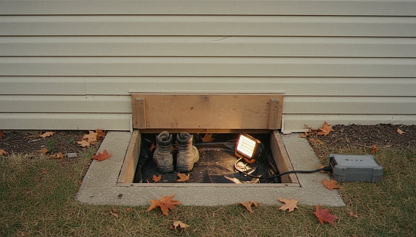 Crawl space access opening before mold remediation